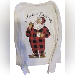 Old Navy Kids Pajama Top - White with Red and Black Santa Design